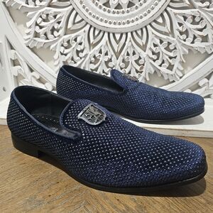Stacy Adams Navy Textured Loafers Mens 11.5